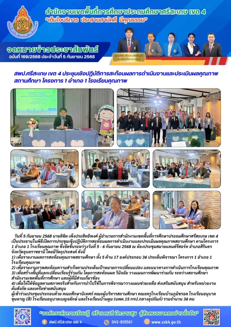การประชุมเชิงปฏิบัติการสะท้อนผลการดำเนินงานและประเมินผลคุณภาพสถานศึกษา โครงการ 1 อำเภอ 1 โรงเรียนคุณภาพ