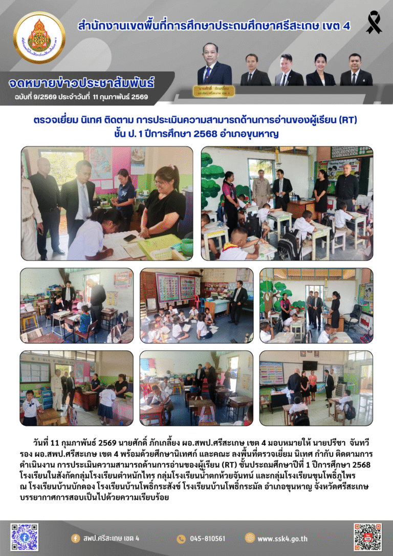 ตรวจเยี่ยม นิเทศ ติดตาม การประเมินความสามารถด้านการอ่านของผู้เรียน (RT) ชั้น ป. 1 ปีการศึกษา 2568 อำเภอขุนหาญ