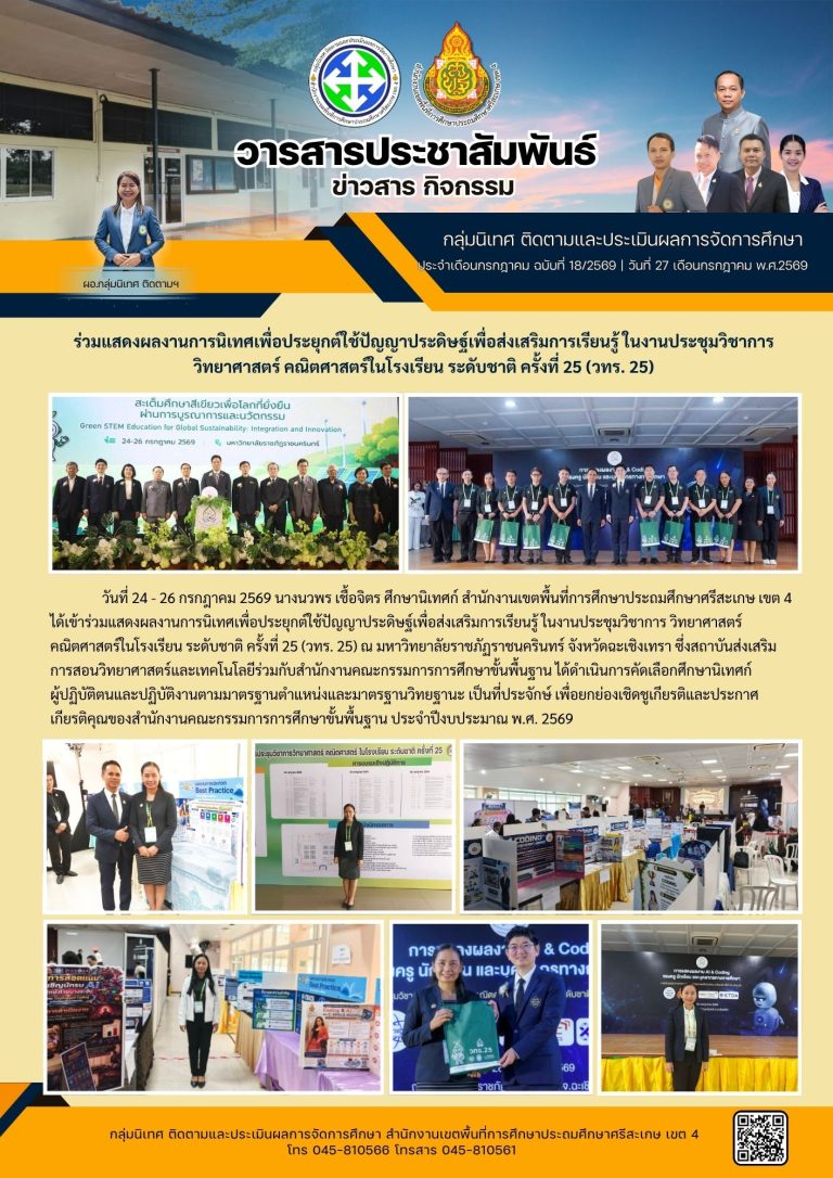 ร่วมแสดงผลงานการนิเทศเพื่อประยุกต์ใช้ปัญญาประดิษฐ์เพื่อส่งเสริมการเรียนรู้ ในงานประชุมวิชาการวิทยาศาสตร์ คณิตศาสตร์ในโรงเรียน ระดับชาติ ครั้งที่ 25 (วทร.25)